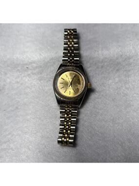 Vintage Dynasty Quartz Ladies Watch Gold Dial Diamond Accent Two-Tone Bracelet